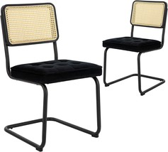 Colamy Mid Century Modern Dining Chairs Set Of 2, Velvet Rattan Dining, Black - £125.03 GBP