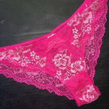 Victoria&#39;s Secret M Panty Cheekini Hot Pink White Lace Desire - £31.27 GBP
