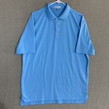 Peter Millar Mens Large Polo Golf Shirt Blue Striped Short Sleeve Cotton... - £12.48 GBP