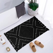 LIVEBOX Boho Bathroom Rug 2&#39; x 3&#39; Washable Small Black Area Rug Moroccan... - $35.99