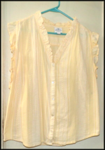 NWT St Johns Bay Sleeveless  Striped Ruffle V-Neck Button Yellow Blouse L - £10.97 GBP