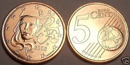 Brilliant UNC Frankreich 2002 5 Euro-Cents - $3.08