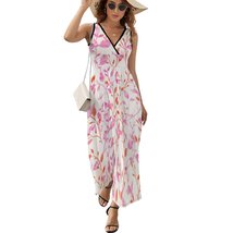Mondxflaur Pink Flower Summer Dresses for Women V-neck Sleeveless Long Dress - £28.76 GBP+