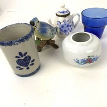 Mixed Lot Vtg Ceramics Blue theme Floral Loomco Trinket Holder vase Bird  - £14.77 GBP