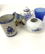 Mixed Lot Vtg Ceramics Blue theme Floral Loomco Trinket Holder vase Bird  - £14.21 GBP