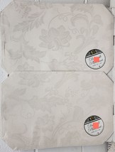 SET OF 2 SAME DAMASK FABRIC PLACEMATS 12&quot; x 18&quot;, FLOWERS ON OFF WHITE by BH - £10.07 GBP