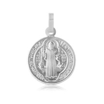 Sterling Silver Small St Saint Benedict Medallion Round Pendant Necklace 13mm - £14.54 GBP+