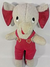Vintage White ELEPHANT Plush Red Overalls I LOVE YOU Hearts Stuffed Animal - £59.95 GBP