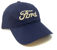 Navy Blue Ford 3D Script Logo Adjustable Curved Bill Snapback Hat Cap Slouch Nwt - £15.68 GBP
