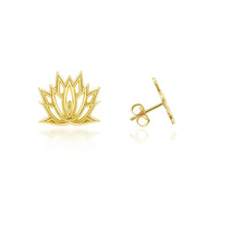 14K Solid Yellow Gold Small Lotus Flower Stud Earrings - £110.65 GBP