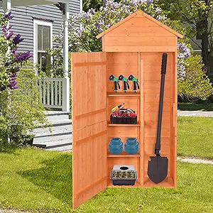 - Wooden Garden Shed With 3 Shelves And Lockable Door, Outside Waterproo... - $265.99