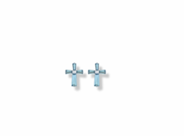 STERLING SILVER GLASS CRYSTAL DECEMBER ZIRCON BIRTHSTONE CROSS EARRINGS - £47.17 GBP