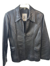 Jones New York Womens S Zip Up Black Genuine Leather Jacket pebble finisih - $54.61