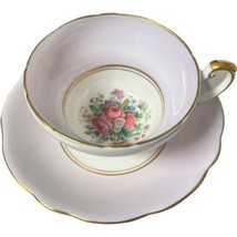 Vintage Foley English Bone China Cup Saucer Set Wide Purple Border Flora... - £17.17 GBP