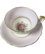 Vintage Foley English Bone China Cup Saucer Set Wide Purple Border Flora... - $22.21