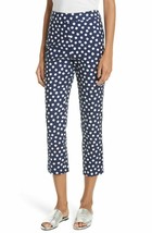 Kate Spade Blue White Cloud Dot Jacquard Floral Textured Crop Pants SZ 0... - $66.60