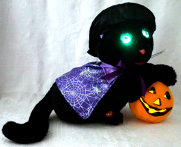 Animated Cat w Jack O&#39;lantern Sings Black Magic Woman Tail &amp; Head Move Eyes Lit - £39.97 GBP