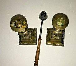 2  Vtg.  6 Inch Tall  Brass Taper Candle Holders Made In India W/ Douter - £14.07 GBP