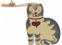 Vtg Handpainted Wood Kitty Cat Christmas Tree Ornament Wooden Primitive Signed - £11.78 GBP