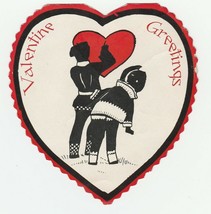 Vintage Valentine Card Children and Big Red Heart 1920&#39;s White Red Black - £6.33 GBP