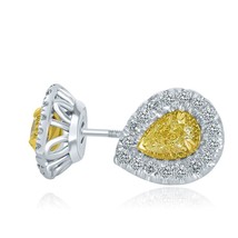 1.00 CT Fancy Light Yellow Pear Shaped Diamond Stud Earrings 14k White Gold - £1,906.99 GBP