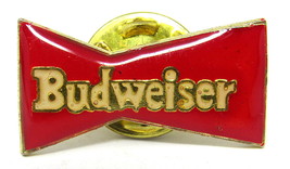 Budweiser Beer Pin Red Logo Bow Tie Lapel Hat Red &amp; White Classic Gold Metal#259 - £6.95 GBP