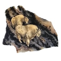 Hand-Painted Mountain Goats On Stone-Polymer Coated Plaque By Carolyn Mock - £119.12 GBP