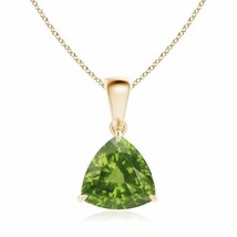 ANGARA Claw-Set Trillion Peridot Solitaire Pendant in 14K Solid Gold | 18&quot; Chain - £542.16 GBP