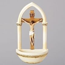 Roman Crucifix Jesus Florentine Style Holy Water Font - $29.98