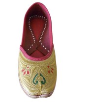 Women Shoes Indian Handmade Mojari Wedding Leather Flip-Flops Gold Jutti US 7  - £35.88 GBP