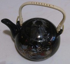 Vintage Black Color Ceramic Japanese Satsuma Teapot for 3 Handpainted 24k Gold F - £40.91 GBP