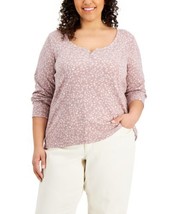 Hippie Rose Womens Trendy Plus Size Printed Henley Neck Top Size 3X, Mauve Ditsy - £32.49 GBP