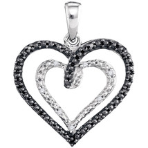 Sterling Silver Round Black Color Enhanced Diamond Heart Pendant 1/20 Ctw - £75.31 GBP