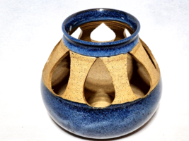 Indian Native American Pottery Clay Tealight Luminary In Blue Glaze - Si... - $20.77