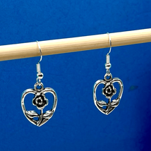 BAV Sterling Heart &amp; Rose Dangle Earrings - £32.50 GBP