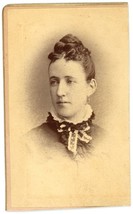 CIRCA 1870&#39;S Trimmed CDV Beautiful Woman Wearing Dress &amp; Earrings Wood Albany NY - £9.73 GBP