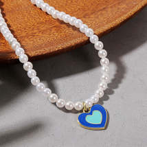 Blue Enamel &amp; 18K Gold-Plated Pearl Heart Pendant Necklace - £11.18 GBP