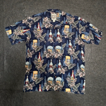 STEVE &amp; BARYY&#39;S Men&#39;s Short Sleeve Hawaiian Shirt Navy Blue Beer Size Large - £15.50 GBP