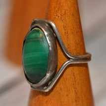 Vintage Southwest Old Pawn 925 sterling silver ring chunky malachite gem... - £55.25 GBP
