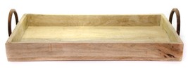 Hand Made Natural Wood Tray with Round Metal Handles Made in India 18&quot; M... - £30.59 GBP