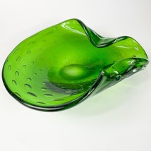 Art Glass Bullicante Controlled Bubbles Green Bowl - $34.64