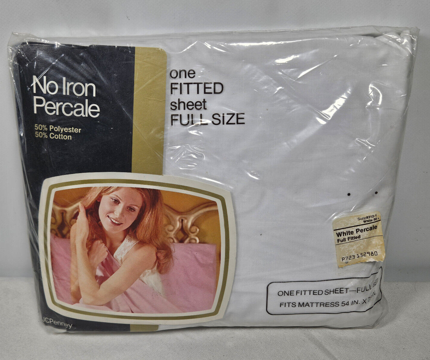 JC Penney No Iron Percale One Fitted Sheet Full Size Bed Fits 54x75 SEALED - $14.95