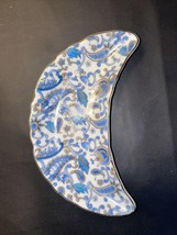 LEFTON Hand-painted Crescent Moon-shaped  Candy/ Soap Dish Plate, Blue, Gold - £5.32 GBP