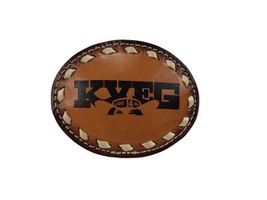 KXEG Radio Promo Leather Belt Buckle 14 AM Mallar&#39;s Forth Worth Texas We... - $44.54