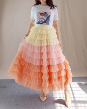 Pink-yellow Layered Tulle Maxi Skirt Women Plus Size Long Tulle Skirt image 6