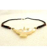 Seashell Bird Pendant Necklace, Black Wood &amp; Tiger Eye Beads, Vintage, #... - $33.54 CAD