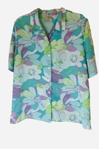 Allison Daley Floral Blouse Size 16 Button Front Short Sleeve Polyester Vintage - £8.95 GBP