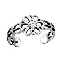 Flower 925 Silver Toe Ring with Crystal - £12.89 GBP