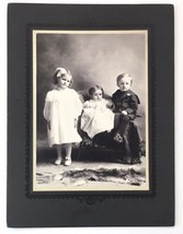 Antique Photo on Board of Infant &amp; Toddler Siblings Last Name on Back - £17.18 GBP