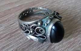 Vintage Armenian Soviet Filigree Obsidian Ring, Antique Armenian Ring - £69.98 GBP